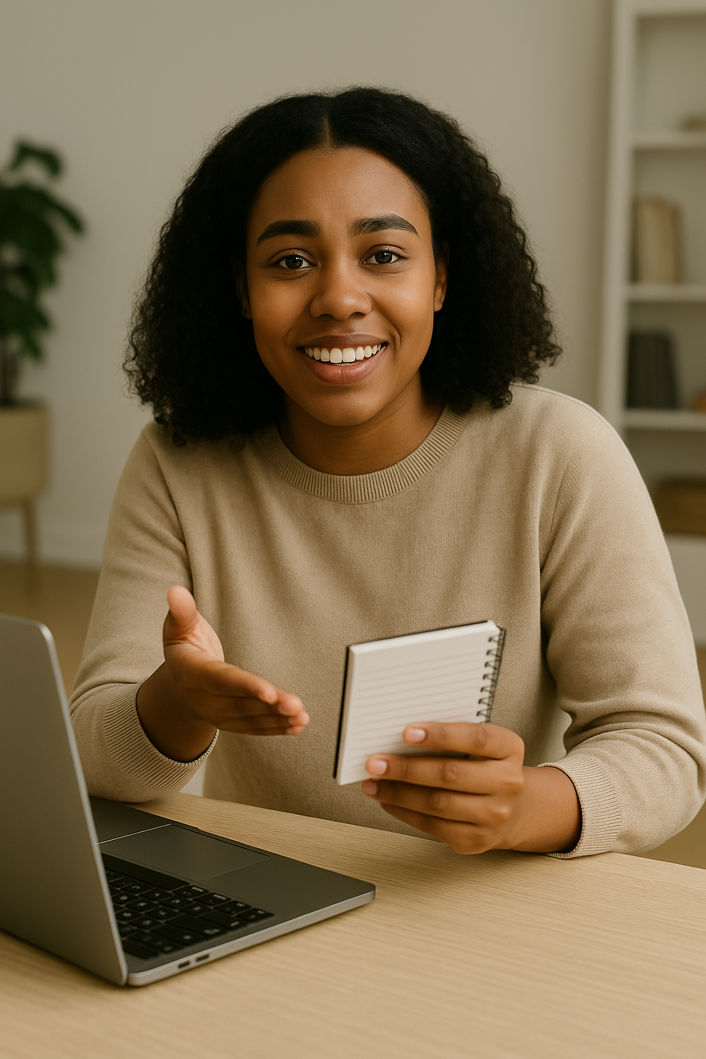 Femme souriante dans un intérieur lumineux