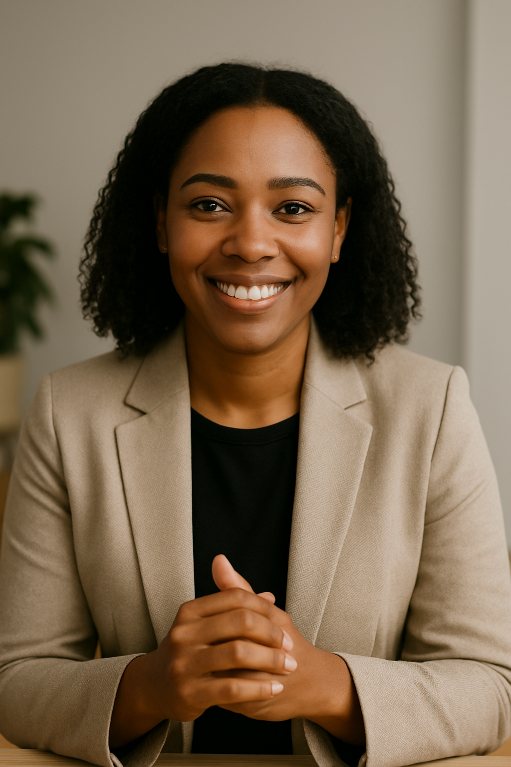 Portrait souriant en blazer beige